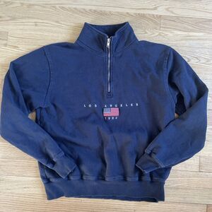 John Galt Sweatshirt Women One Size Blue Los‎ Angeles Spellout Embroidered Flag